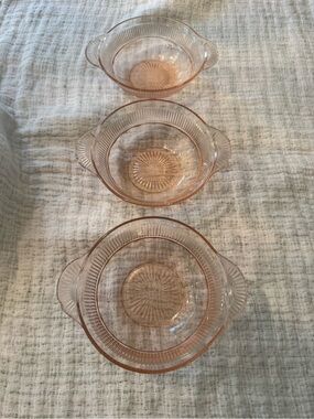 3 Anchor Hocking Coronation Pink depression glass bowl